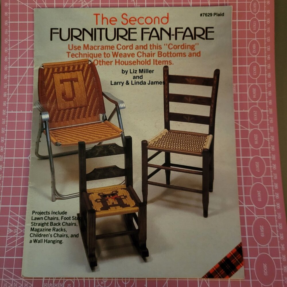 VINTAGE - The Second Furniture Fan-Fare Weave Cording Macrame Chair Plaid 7629